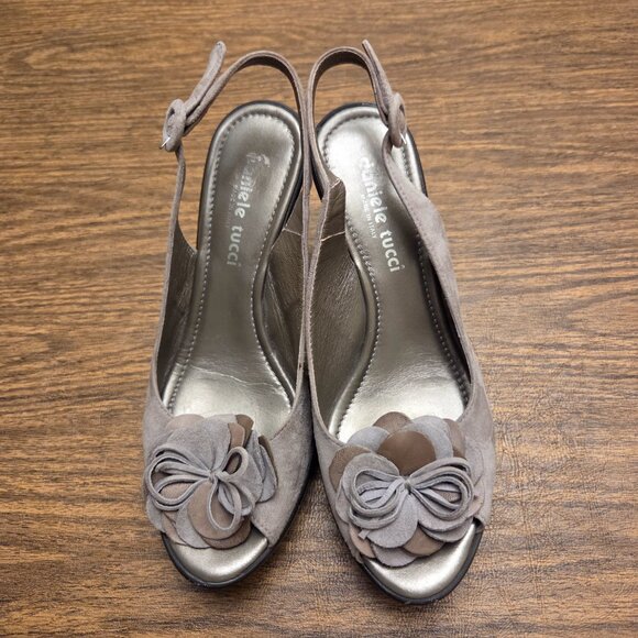 DANIELE TUCCI Women's Brushed Suede Leather Upper Open Toe Slingback Heels 7.5M - Picture 4 of 15